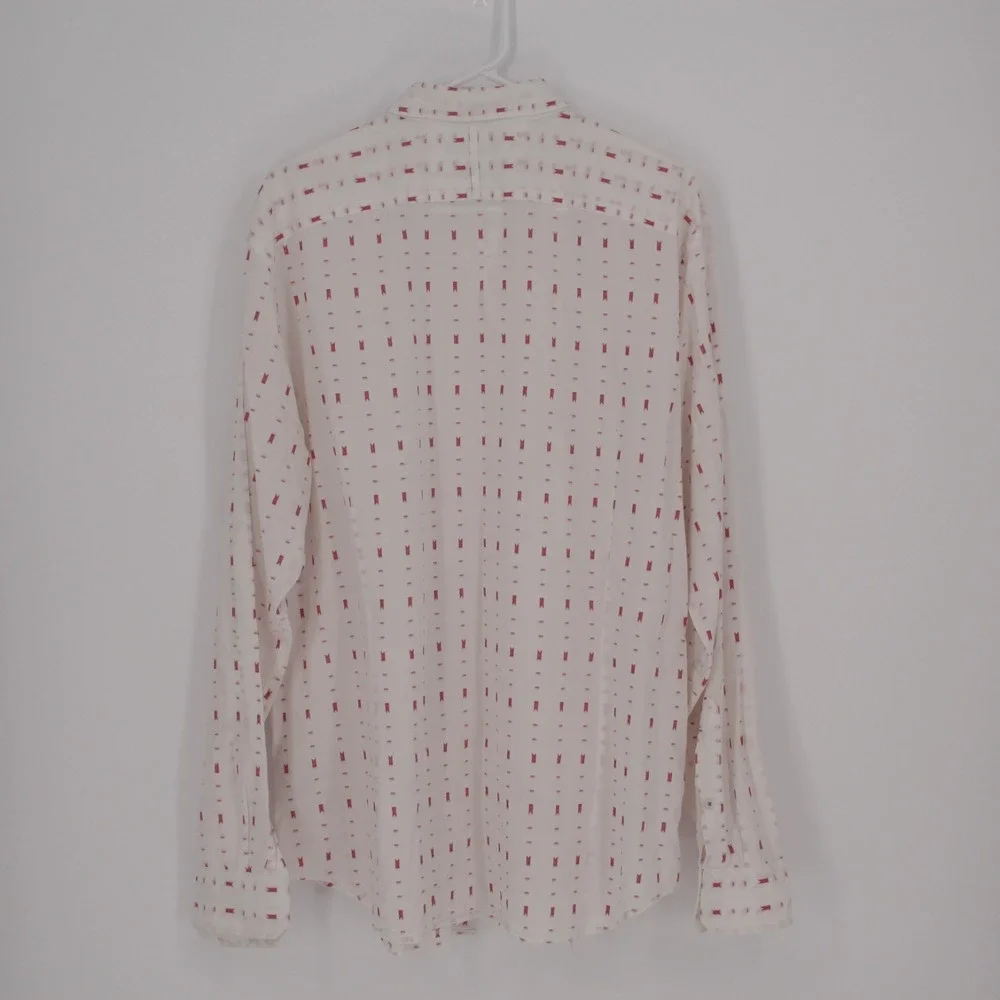 Banana Republic Mens White Red‎ Geometric Button Up Shirt Casual Long Sleeve XL